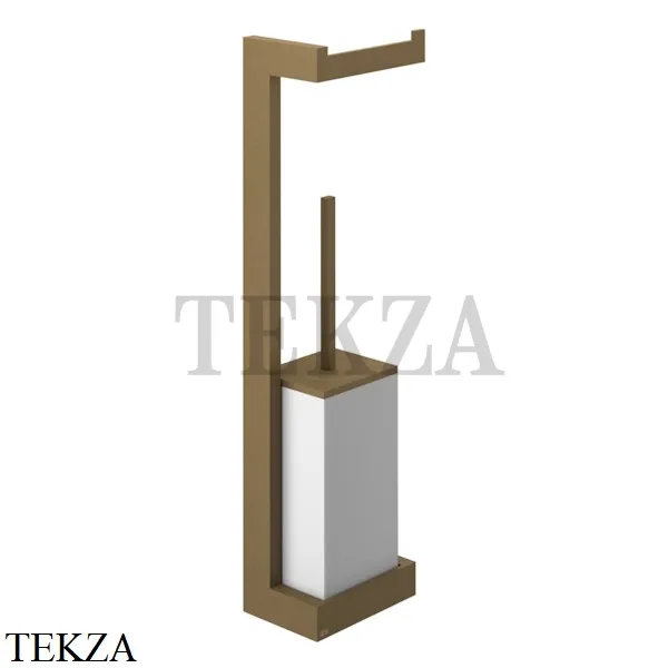 Gessi Rettangolo Стойка настенная с бумагодержателем и ершиком, белый 20867-713, Antique Brass