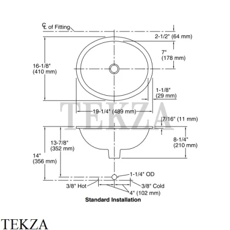 Kohler Caxton Oval Раковина встраиваемая снизу, без перелива K-2205-0, белый глянец