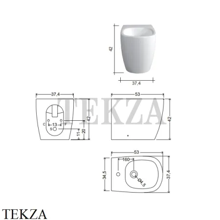 NIC Design OVVIO Биде напольное, 1 отверстие 004 432 003, белый матовый