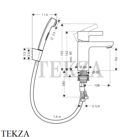 Hansgrohe Metris S Смеситель для раковины, с гигиеническим душем 31160000, хром глянец