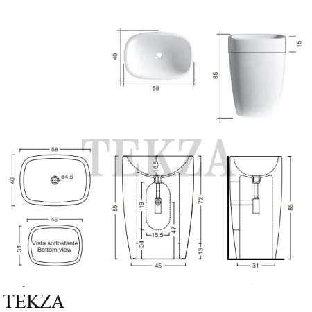 NIC Design Milk Раковина напольная овальная, слив в стену 001 290 001, белый глянец