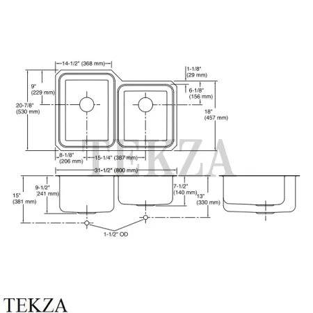 Kohler Undertone Мойка для кухни с двумя чашами K-3177-NA, нержавеющая сталь
