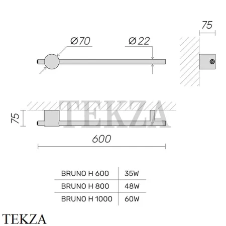 BRONER BRUNO H Электрический полотенцесушитель 100 с кнопкой, BR.007.100.0000.S, сталь сатин
