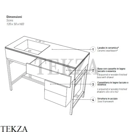 CIELO MILANO Консоль с керамической раковиной и ящиком, Polvere-черный