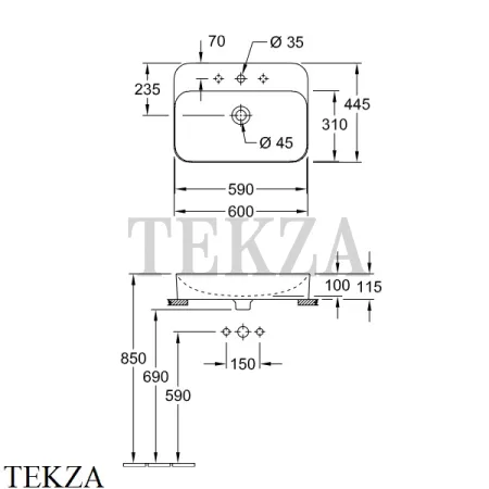 Villeroy & Boch FINION Раковина накладная, без перелива 414261R1, белый глянец, ceramicplus