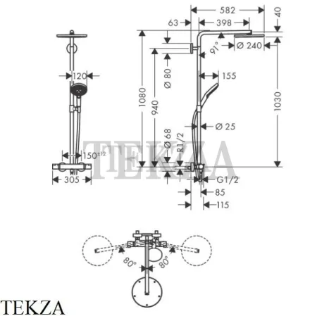 Hansgrohe Raindance Select S Душевая колонна с термостатом 240 1jet 27633340, черный хром