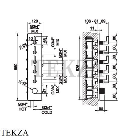 Gessi INCISO WELLNESS Термостат 5 выходов, внешняя часть 58210-031, хром глянец