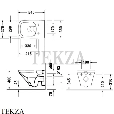 Duravit DuraStyle Унитаз подвесной (комплект) без ободка 45510900A1, сиденье микролифт SoftClose, белый глянец