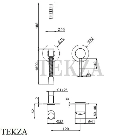 Newform X-Steel 316 Душевой комплект смеситель, ручной душ, сталь 69676EX.50.050, INOX Stainless steel
