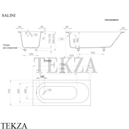 SALINI ORNELLA Oval Ванна встраиваемая овальная из композита S-Sense 102311G, белый глянцевый