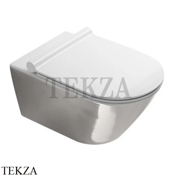 Catalano Gold&Silver Zero NF 55 Унитаз подвесной безободковый 1VS55NRBA, сиденье с микролифтом, Серебро на белом