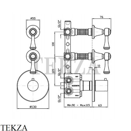 Zucchetti Agora Classic Термостат для душа, 2 выхода, внешняя часть ZAM660, хром глянец