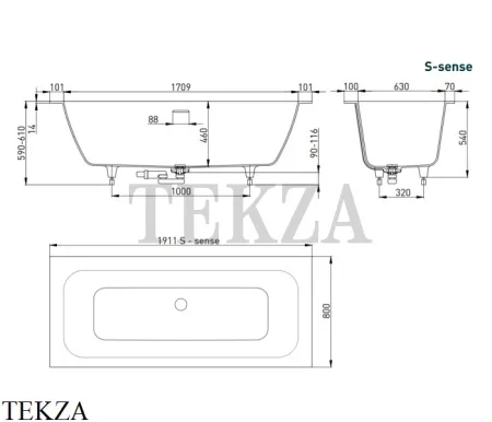 SALINI ORLANDA Axis Ванна пристенная 3 панели, из композита S-Sense 103211M, белый матовый