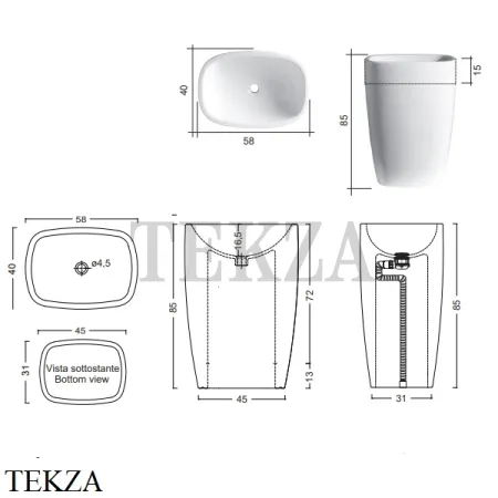 NIC Design Milk Раковина напольная овальная, слив в пол 001 287 003, белый матовый