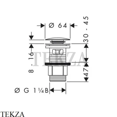 Hansgrohe Push-open Донный клапан нажимной для раковина и биде 50105000, хром глянец
