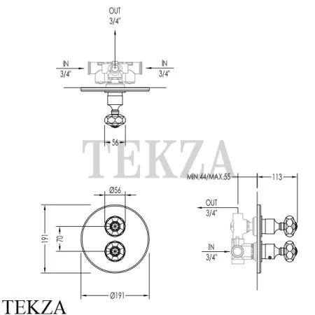 Devon&Devon GEMSTONE Термостат на 3 выхода, с встроенной частью EXC-GM1483CR, хром глянец