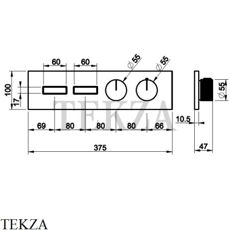 Gessi HI-FI Термостатический смеситель на 2 потока, внешняя часть 63012-031, хром глянец