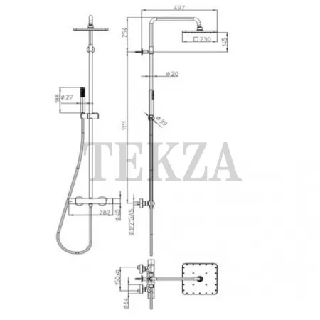 Bossini COSMO Black & White Душевая стойка с монокомандным смесителем L10174.073, черный матовый