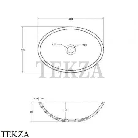 NT Bathroom NT401 Milano Раковина накладная, без перелива из литого камня Solid Surface, белый матовый