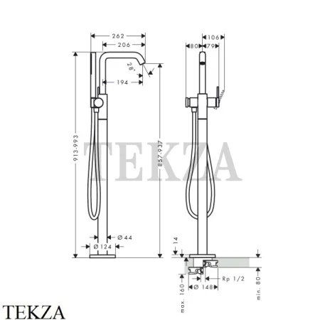 Hansgrohe Tecturis S Смеситель для ванны, с гарнитуром, внешняя часть 73440140, Brushed Bronze