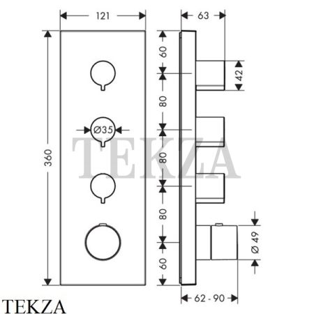 Axor ShowerCollection Модуль термостата, 3 потока, внешняя часть 10751140, Brushed Bronze