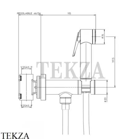 Bossini PALOMA ABS Гигиенический душ с прогрессивным смесителем, шланг CROMOLUX E37015B.073, матовый черный