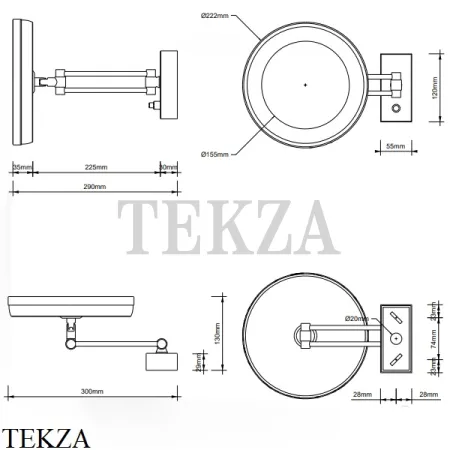 Decor Walther Round BS 36 LED Косметическое зеркало, 5х увеличение, от сети 0122182, золото матовое
