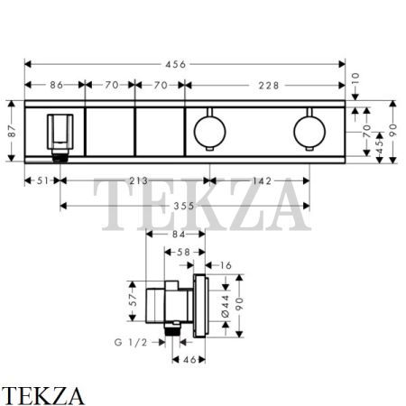 Hansgrohe RainSelect Термостатический модуль, 2 потока, внешняя часть 15355000, хром глянец