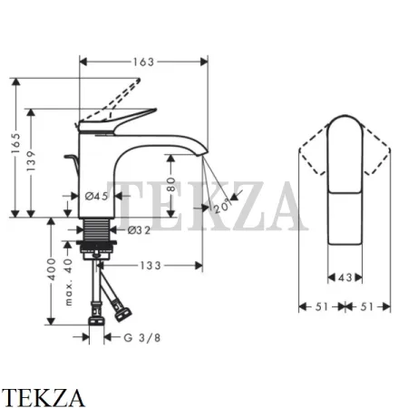 Hansgrohe Vivenis Смеситель для раковины 80, с донным клапаном 75010000, хром глянец