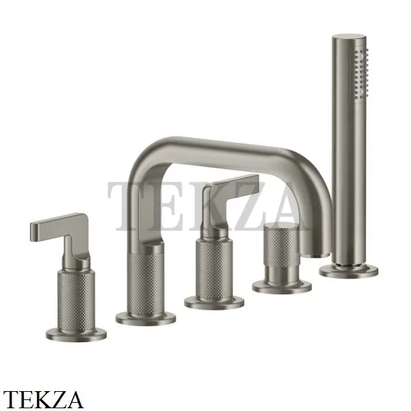 Gessi INCISO Смеситель на борт ванны с изливом, гарнитуром 58040-149, Finox Brushed Nickel