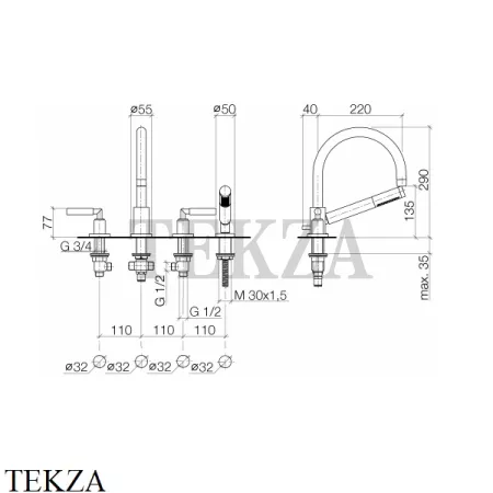 Dornbracht TARA Смеситель на борт ванны, с гарнитуром 27512882-00, хром глянец
