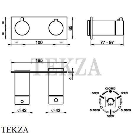 Gessi 316 SHOWER Термостат для душа на 3 выхода, на планке внешняя часть 54036-299, Black XL