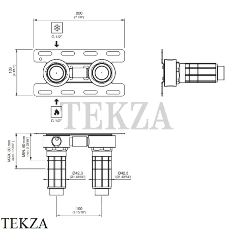 CEA Скрытая часть смесителя для раковины, излив справа UCS34