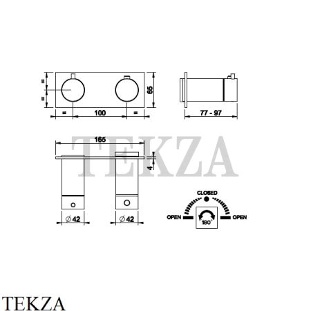 Gessi 316 SHOWER Термостат для душа на 2 выхода, на планке, внешняя часть 54034-239, Steel Brushed