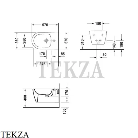 Duravit ME by Starck Биде подвесное, 1 отверстие под смеситель 2288150000, белый глянец