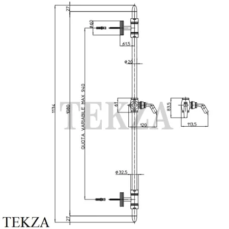 Bossini LIBERTY Душевая штанга с гарнитуром из латуни D19001.022, бронза classic