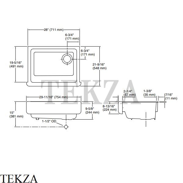 Kohler Whitehaven Мойка для кухни встраиваемая снизу с широким фартуком ...