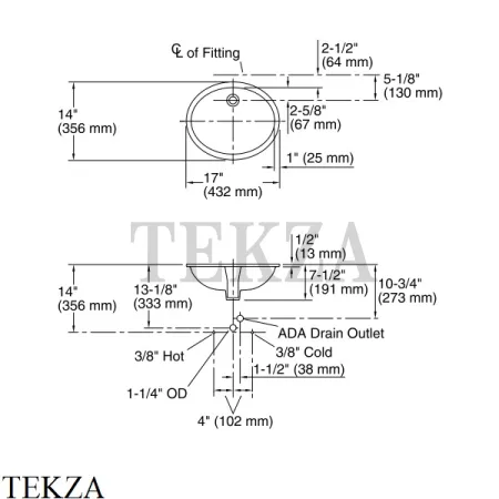 Kohler Caxton Oval Раковина встраиваемая снизу, с переливом K-2209-0, белый глянец
