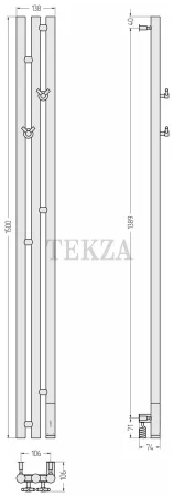 Сунержа Терция 3.0 1500х106 правый Полотенцесушитель электрический 051-5845-1511 Состаренная латунь