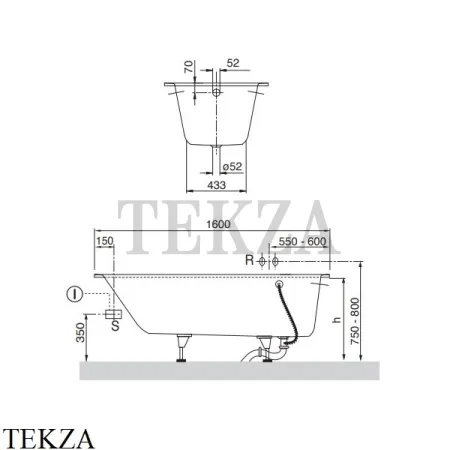 Villeroy & Boch Oberon Ванна встраиваемая 160х75 UBQ160OBE2V-01, Quaryl, белый глянец