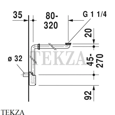 Duravit Сифон экономичный для раковины 0050760000, размер ввод/отвод-1 1/4", белый глянец