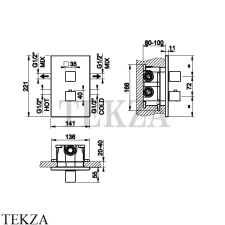 Gessi Rettangolo shower Термостат на 2 выхода, внешняя часть 20184-031, хром глянец