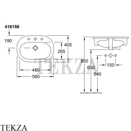 Villeroy & Boch O.NOVO Раковина встраиваемая сверху, с переливом 41615601, белый глянец