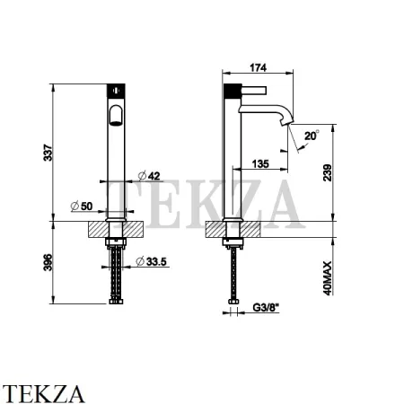 Gessi INCISO Смеситель для раковины высокий, без донного клапана 58004-299, Black XL