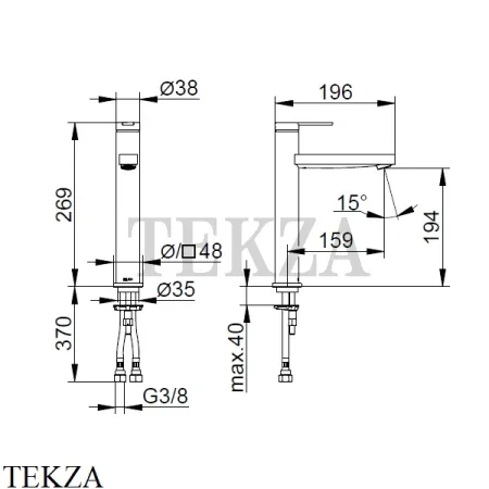 Keuco IXMO FLAT Смеситель для раковины 210, без донного клапана 59510013100, хром глянец