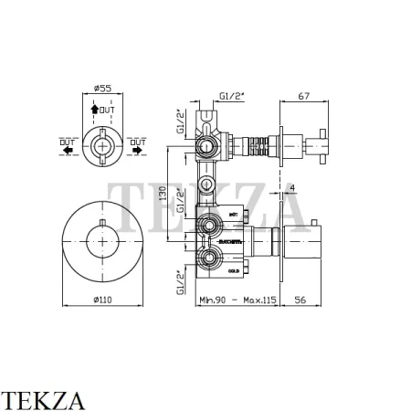 Zucchetti Helm Термостат для душа на 3 потока, внешняя часть ZH5646.XP81, brushed total black PVD