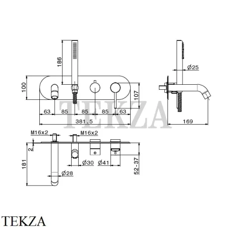 Newform XT Смеситель для ванны с гарнитуром, внешняя часть 4272E.M0.070, Titanium satin