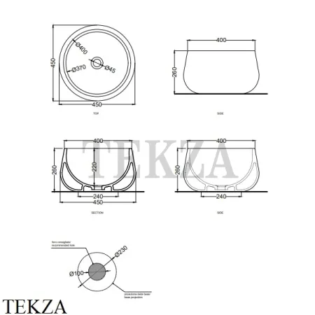 Cielo Tina Раковина накладная высокая, без перелива BATA TL, Talco