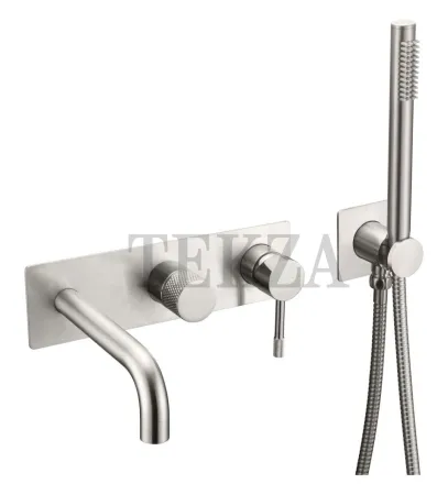 Boheme Uno Смеситель для ванны SET встроенный, с изливом и гарнитуром Uno 464-3-NB Nikel Brush