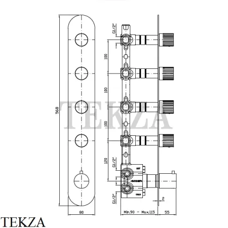 Zucchetti Todd Термостат для душа на 4 потока, внешняя часть ZTD666.N1, черный goffrato